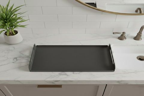 GALVANİZ METAL DEKORATİF BANYO TABLASI, CAM GRİ, 5030 CM