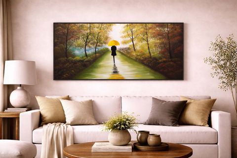 SARI ŞEMSİYELİ KADIN ORİJİNAL YAĞLI BOYA TABLO