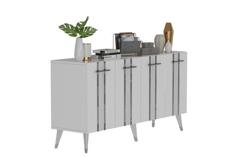 ASSEL LAZER ÇİZGİLİ PLEKSİ DESENLİ KONSOL,  BEYAZ GÜMÜŞ