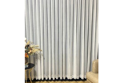 TAÇ ETEK İŞLEMELİ ÖRME  DÜZ  TÜL PERDE 1/3 SIK PİLE 700X200