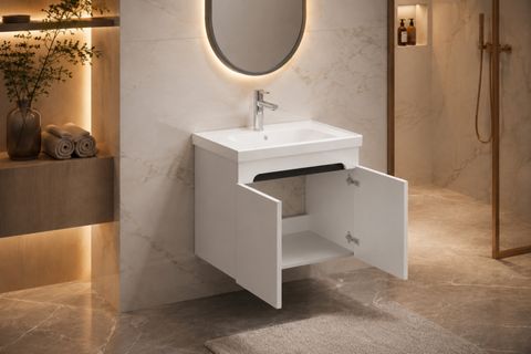 LODE IRMA BEYAZ 80 CM SERAMİK LAVABOLU ALT BANYO DOLABI