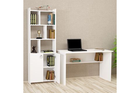 KALENDER DEKOR ELLEN MAYRA BİLGİSAYAR VE ÇALIŞMA MASASI TAKIMI, BEYAZ, 120 CM, ELM01