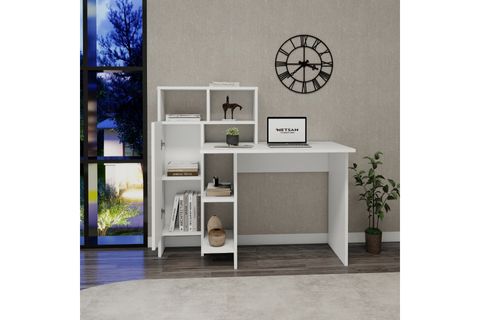BUĞRA DOLAPLI RAFLI ÇALIŞMA BİLGİSAYAR MASASI, BEYAZ