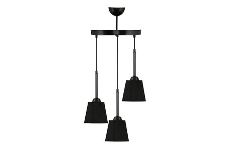 ÜÇLÜ TEPSİLİ SİYAH SARKIT AVİZE ANTRASİT SİYAH ŞAPKALI