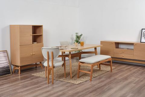 MOON BENCHLİ İSKANDİNAV MASA TAKIMI, 2 SANDALYELİ, KREM, 180X90