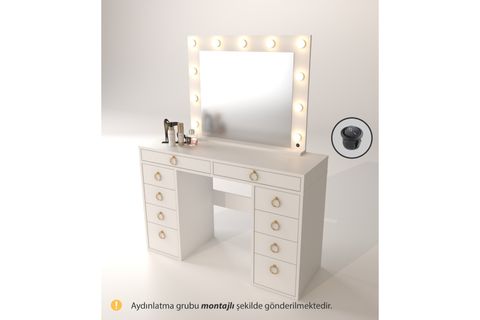 PARİNA LED IŞIKLI AYNALI MAKYAJ MASASI, BEYAZ