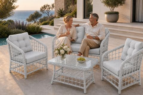 ATAKUM 4 KİŞİLİK MİNDERLİ RATTAN BAHÇE BALKON OTURMA GRUBU, GRİ