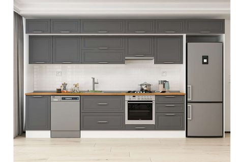 ALVİNKA 400X240 CM KLASİK MEBRAN MUTFAK DOLABI, MB E90S50S60 1 MEBRAN ANTRASİT MDF