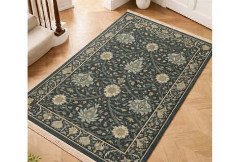 VİNTAGE LACİVERT ÇİÇEKLER DOKUMA TABAN HALI, 565 YNG 80X150 CM