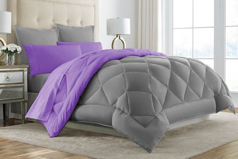 ALLA TURCA LUX ÇİFT KİŞİLİK UYKU SETİ, LASTİKLİ, MOR GRİ