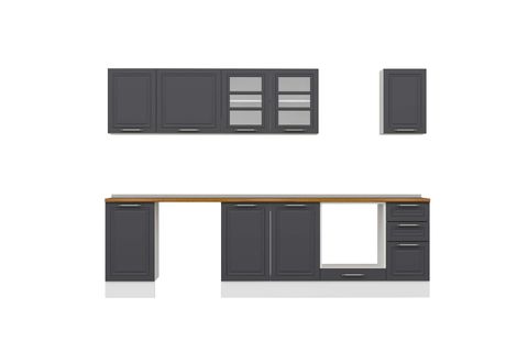 ALVİNKA 285X210 CM KLASİK MEBRAN MUTFAK DOLABI, M E80S45S40 3 MEBRAN ANTRASİT SUNTALAM