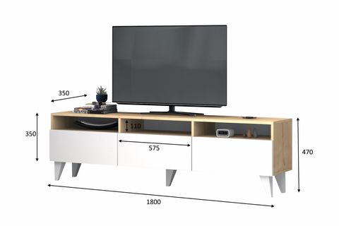 DELUXE TV ÜNİTESİ, MEŞE BEYAZ, 180 CM