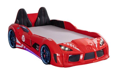 RACEİNG CAR V8 KAPILARI AÇILAN KOLTUKLU FULL LEDLİ ARABALI YATAK, KIRMIZI, 100X190