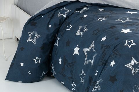 EVLEN HOME YILDIZ DESEN TEK KİŞİLİK NEVRESİM TAKIMI, LACİVERT, 160X220 CM