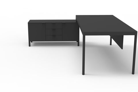 LESS ETAJERLİ OFİS MASASI, SİYAH,  200 CM
