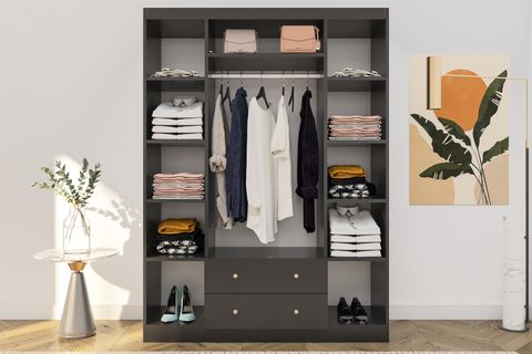 SALUT AYNALI GARDIROP, 4 KAPAK 2 ÇEKMECE, ANTRASİT