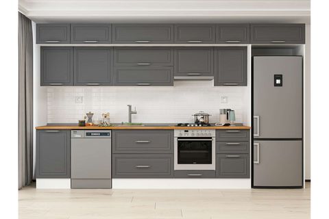 ALVİNKA 390X240 CM KLASİK MEBRAN MUTFAK DOLABI, MB E90S50S50 1 MEBRAN ANTRASİT MDF