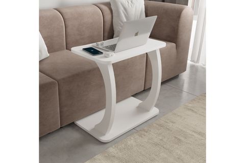 HULK TEKERLEKLİ GENİŞ YAN SEHPA, BEYAZ