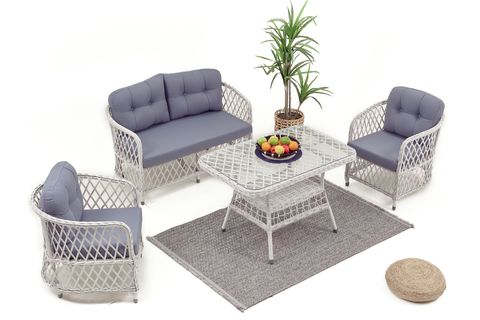 PALMA RATTAN İKİLİ OTURMA GRUBU, BEYAZ