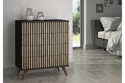 NOVA ZEBRA DESEN PREMİUM ŞİFONYER, WOOD SİYAH, ATLANTİK ÇAM, 4 ÇEKMECELİ