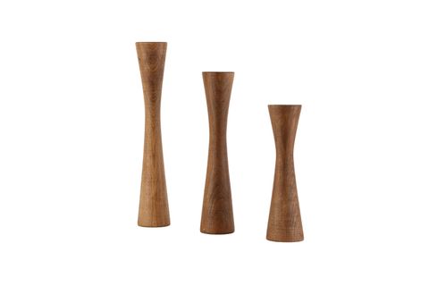 DİVAN KAYIN AHŞAP ÜÇLÜ ŞAMDAN SETİ, KOYU CEVİZ,  15-20-25 CM