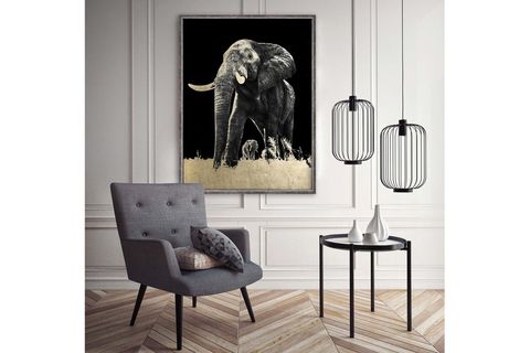 ÇERÇEVELİ SİLVER FRAMED ELEPHANT ON GRASS PARILTILI TABLO