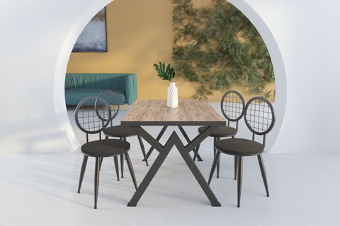 WOOD HOUSE DİVA MUTFAK MASA TAKIMI, ÇAM SİYAH