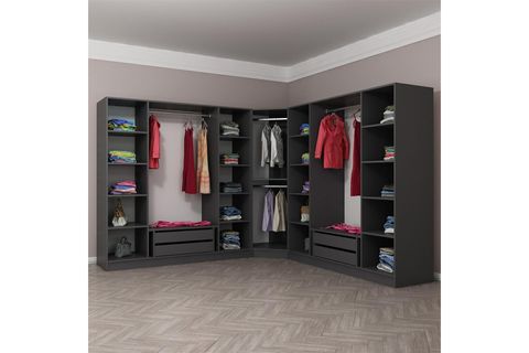 KALEPLUS 9 KAPAKLI 4 ÇEKMECELİ KÖŞE DOLAP ANTRASİT MEBRAN ANTRASİT ÇİZGİLİ 210CM