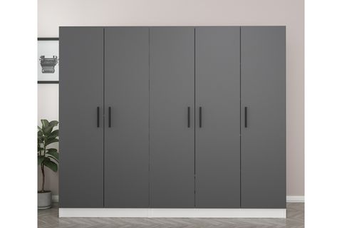 MİNAR KALE 5 KAPAKLI 2 ÇEKMECELİ DOLAP BEYAZ ANTRASİT 210CM