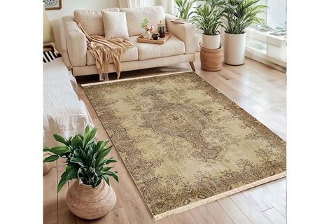VİNTAGE MADALYON DESENLİ BEJ HALI, DOKUMA TABAN HALI, 336 YNG, 60X120 CM