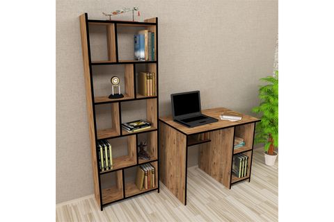 KALENDER DEKOR AVEL SNOW BİLGİSAYAR VE ÇALIŞMA MASASI TAKIMI, CEVİZ, 90 CM, AVS04