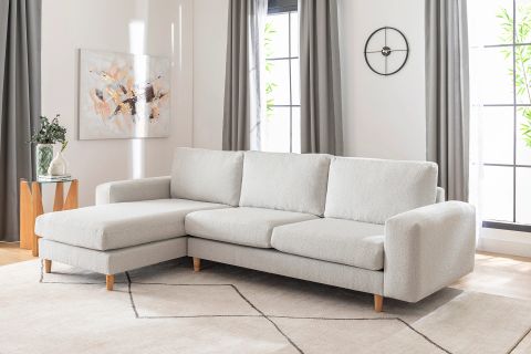 MERLİN MİNİ KÖŞE KOLTUK, NATUREL AYAK, KALIN KOL, RECYCLED KUMAŞ, AÇIK GRİ