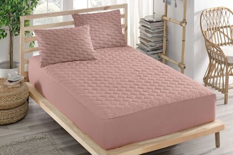 SIVI GEÇİRMEZ ALEZ VE KILIF TAKIMI, PAMUKLU, KAPİTONELİ, FITTED, PEMBE, 90X200