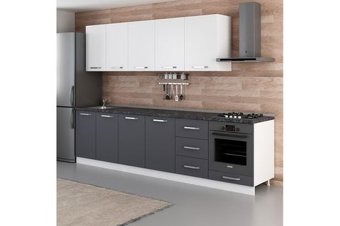 MİNAR  ELA 300 CM MUTFAK DOLABI BEYAZ ANTRASİT 300-A4