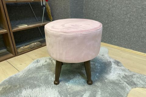 ASEDİA MİSKİN PUF, PEMBE, AHŞAP, CEVİZ AYAK