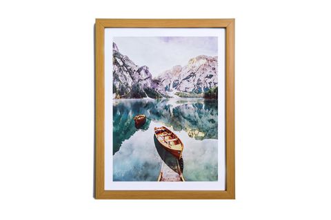NATUREL ÇERÇEVELİ SULUBOYA İTALYA BRAİES GÖLÜ TABLOSU 33X43 CM