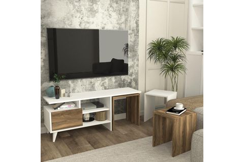 NATURE ZİGON SEHPALI TV ÜNİTESİ, BEYAZ CEVİZ