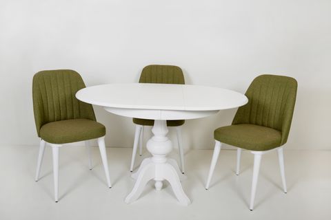EZİNE YUVARLAK MASA VE AMANOS SANDALYE TAKIMI, YEŞİL BEYAZ, 90X90