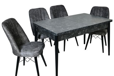 LOTUS GOLD KELEBEK AÇILIR  YEMEK MASASI TAKIMI, SİYAH, 130X80