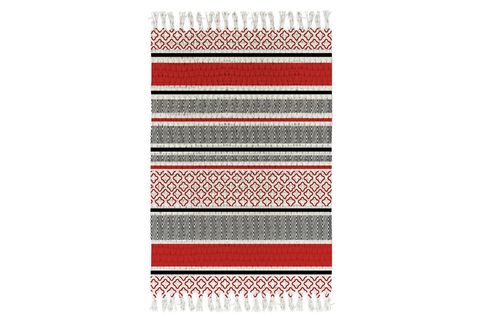KARNAVAL HOME BABİL SERİ 038 İSKANDİNAV STİL GEOMETRİK MOTİFLİ OTANTİK KARA TEZGAH ÇİFT TARAFLI KİLİM,  KIRMIZI, 80X150