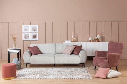 Krem Rengi Üçlü Koltuk