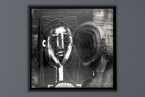 ÇERÇEVELİ EL YAPIMI TRAVERTEN DOKULU TABLO, PICASSO & SOYUT BENN