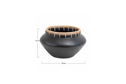 SİYAH RATTAN DİKİŞLİ EL YAPIMI VAZO MİNİMALİST
