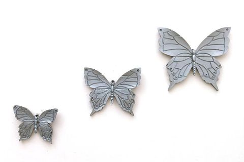 ÜÇLÜ KELEBEK DUVAR DEKORU, GÜMÜŞ