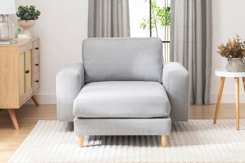 MERLİN DAYBED, KALIN KOL, NATUREL AYAK, KETEN KUMAŞ, GRİ