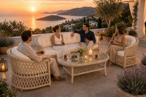 BODRUM RATTAN BAHÇE BALKON OTURMA GRUBU, 5 KİŞİLİK, BEJ
