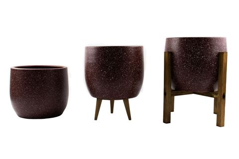 BİTKİ TASARIMI GRANİT SAKSI, TERRAKOTA, ÜÇLÜ SET, BORDO, 19CM