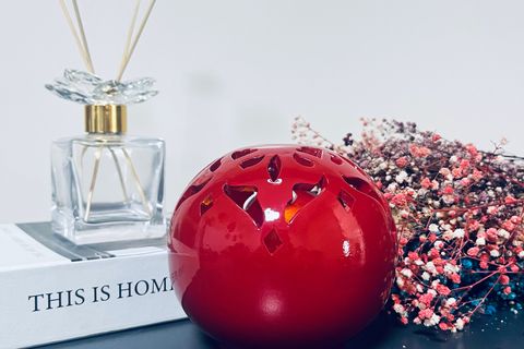 EL YAPIMI ÇİNİ MUMLUK DEKORATİF OBJE ŞAMDAN TEALİGHT MUM,  KIRMIZI