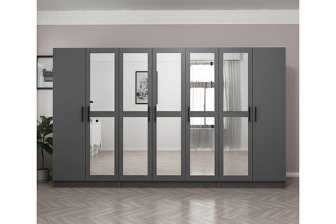 MİNAR KALE 7 KAPAKLI 5 AYNALI 2 ÇEKMECELİ DOLAP ANTRASİT 210CM