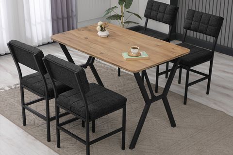 NOVA MUTFAK MASA TAKIMI, 4 SANDALYE, CEVİZ, 110X70 CM, ANTRASİT